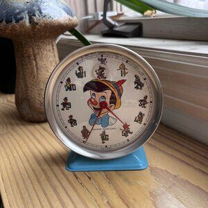 Vintage Walt Disney Bayard France Mechanical Alarm Clock Pinocchio Blue